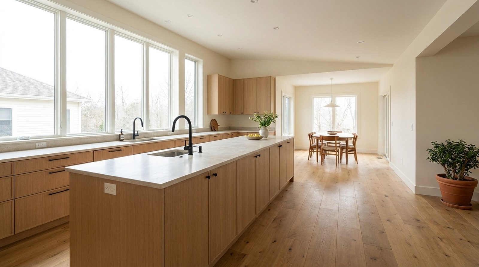 Completed kitchen remodel where a closed galley became one open great room