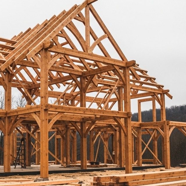 Close view of new house framing with a doubled header and a galvanised structural connector