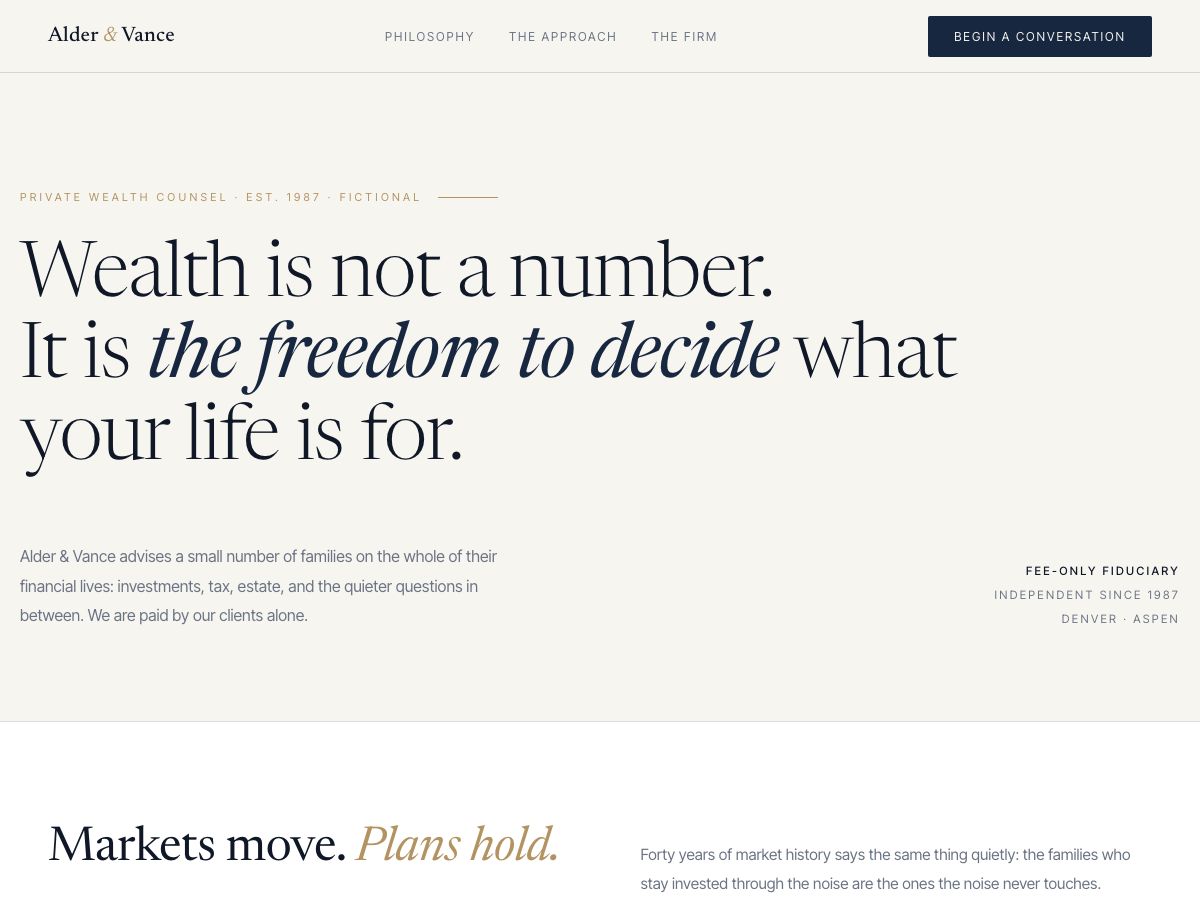 Alder and Vance concept homepage